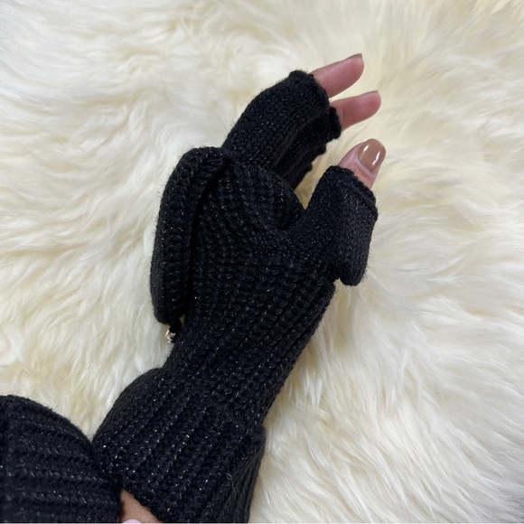 NEW Kate Spade New York Metallic Bow Pop-top Gloves Black Shimmer - Picture 4 of 5